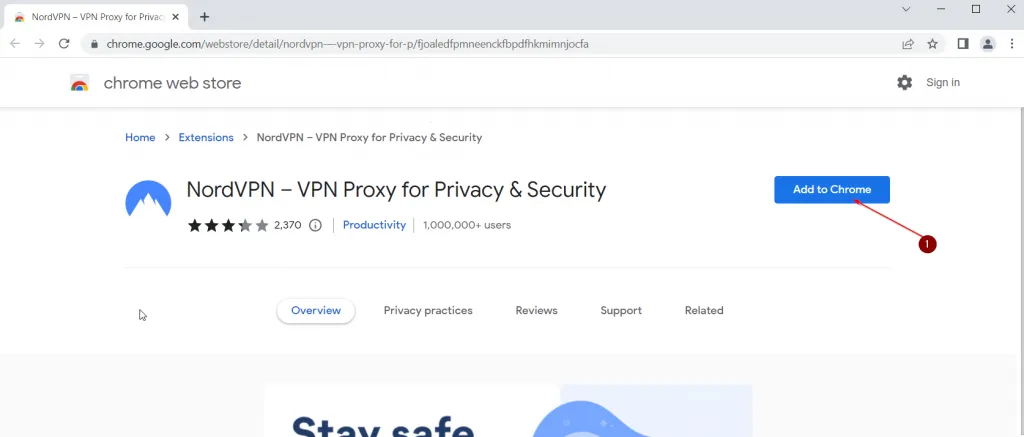 Screenshot showing how to download the NordVPN Chrome Extension