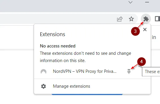 Screenshot showing how to unhide extension on Google Chrome